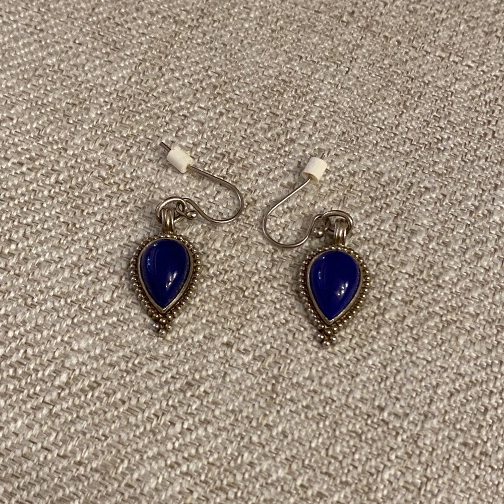 Blue and silver drop earrings